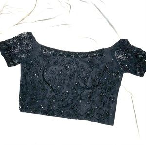 Beautiful Beaded Black Crop Top Size M